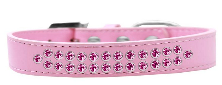 Two Row Bright Pink Crystal Size 14 Light Pink Dog Collar